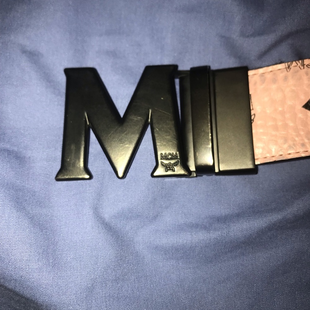 Pink and black MCM belt